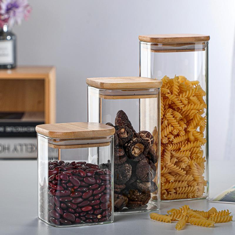 Simple Wooden Top Clear Glass Container Jar - Luxicro
