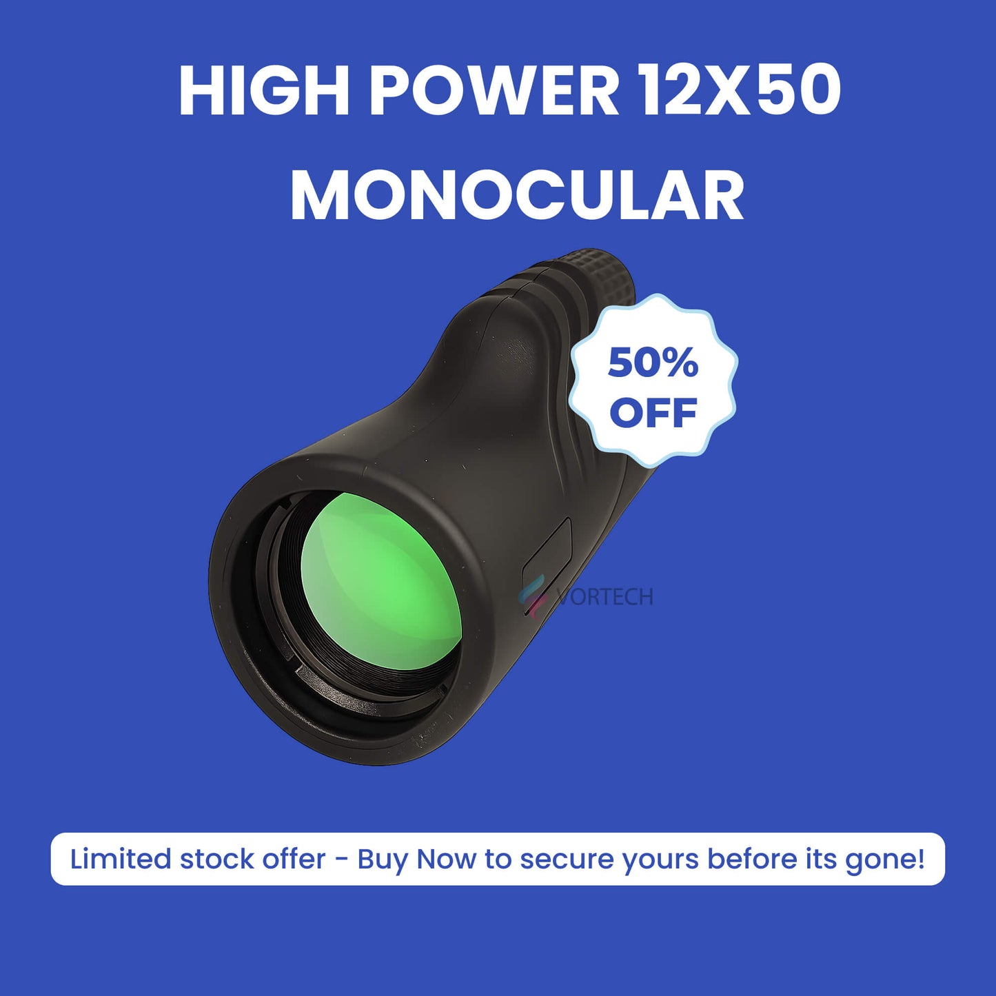 Compact 12X50 Waterproof Monocular for Outdoor Use