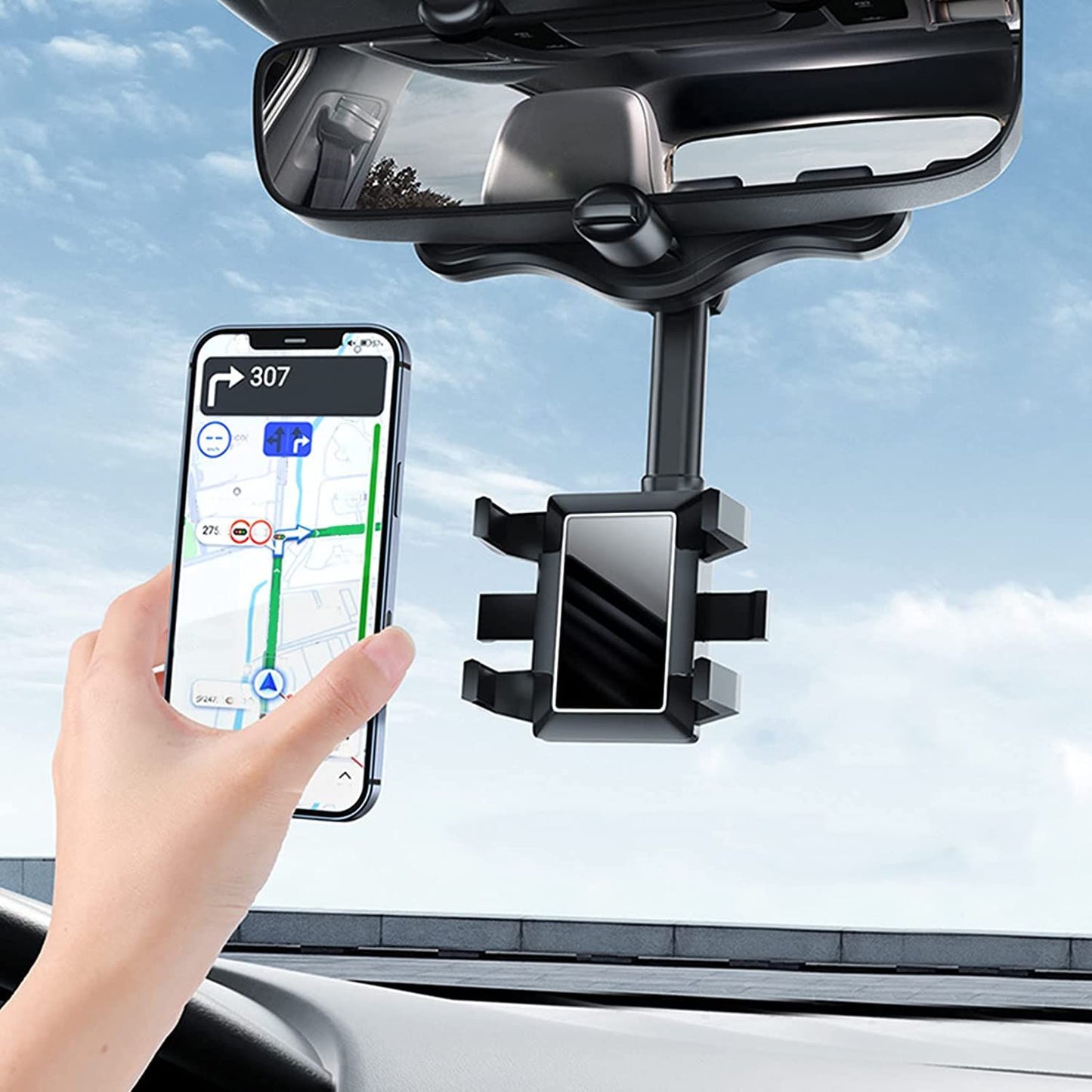 Easy Fit Car Phone Mount Rear View Mirror Holder - Luxicro