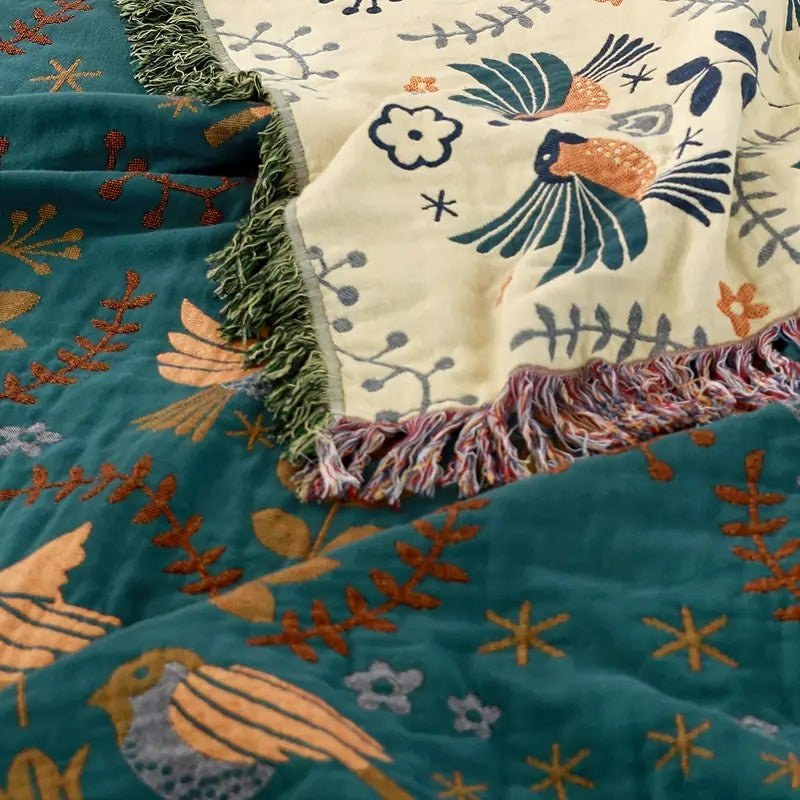 Cozy Reversible Bird Pattern Throw Blanket