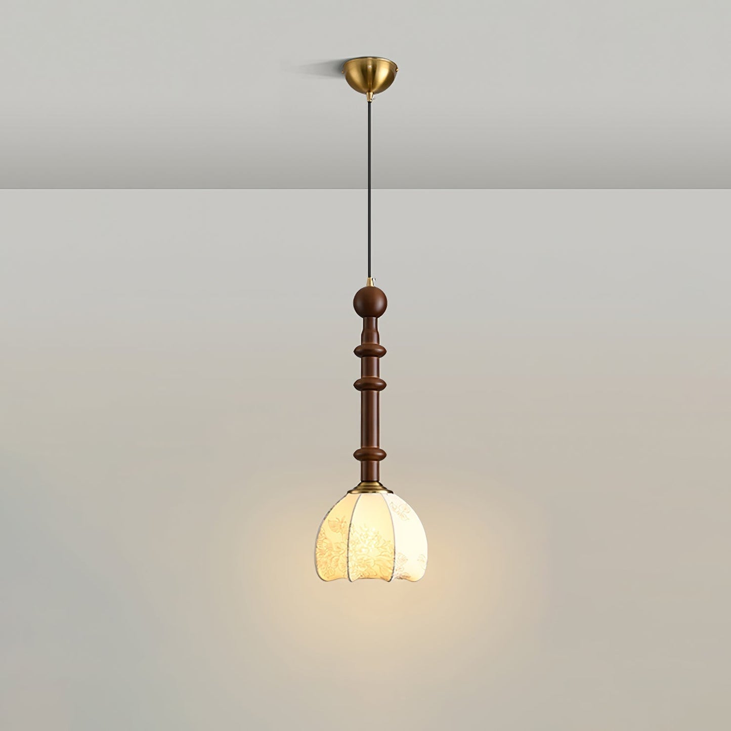 Elegant Wooden Brass Pendant LED Light Fixture