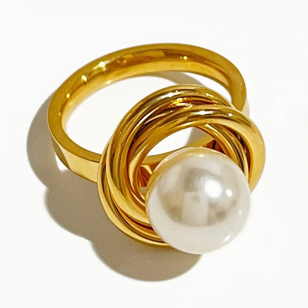 Premium 18k Gold Double Pearl Fashion Ring