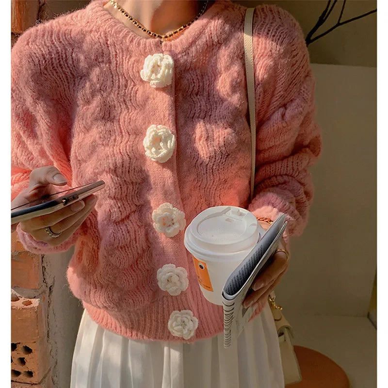 Cozy Fall Womens Knit Sweater - Puffy Sleeves
