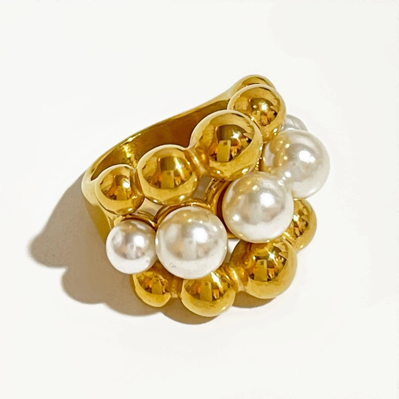Elegant Golden Pearl Cocktail Ring