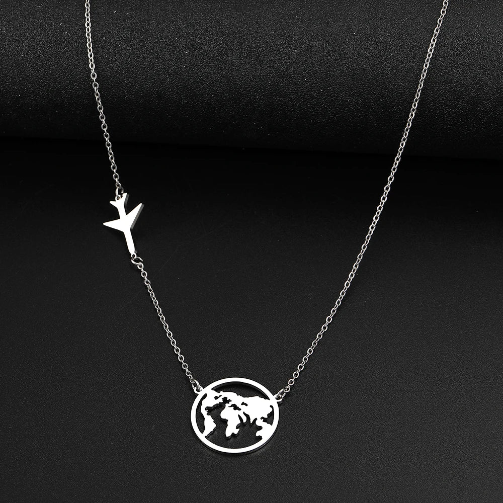 Vintage World Map Pendant Necklace