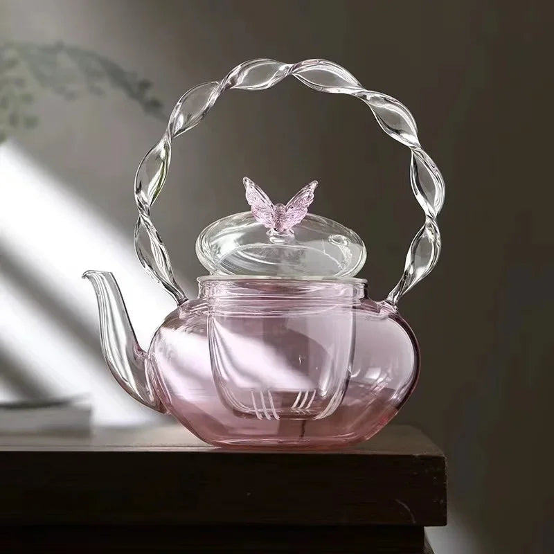 Elegant Floral Glass Teapot Infuser Set