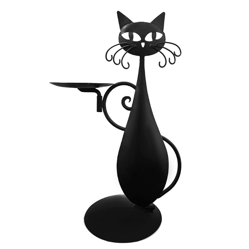 Stylish Black Kitty Figurine Candle Holder