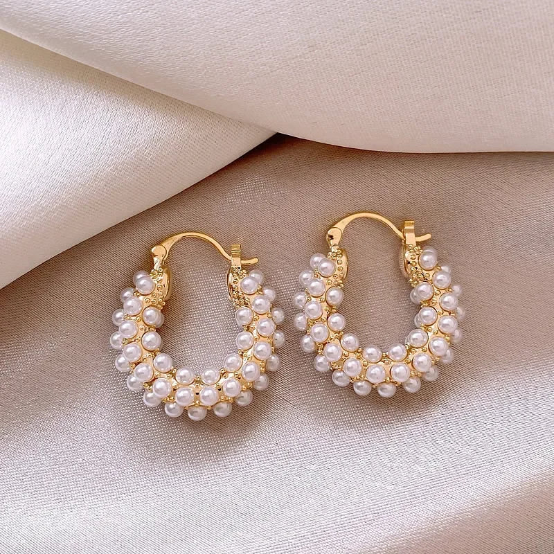 Elegant White Pearl Hinged Earrings