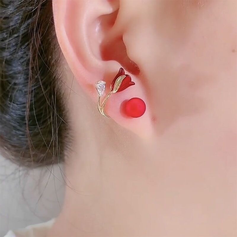 Beautiful Pink Flower Drop Zircon Earrings