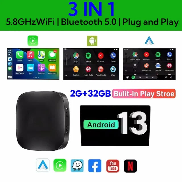 Smart Car Play Adapter 3-in-1 WiFi Streaming Box