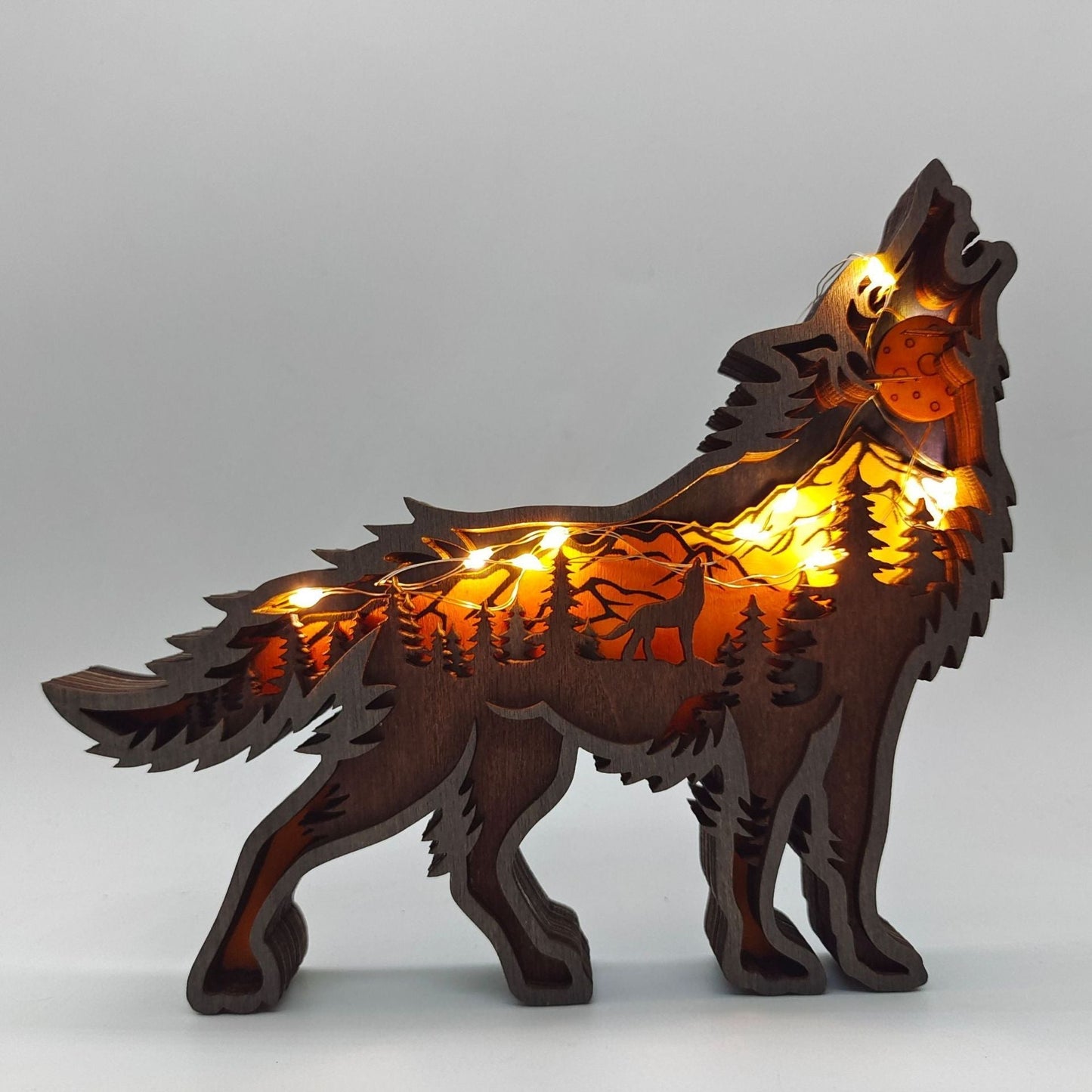 Handcrafted Wooden Wolf Statue Ornament