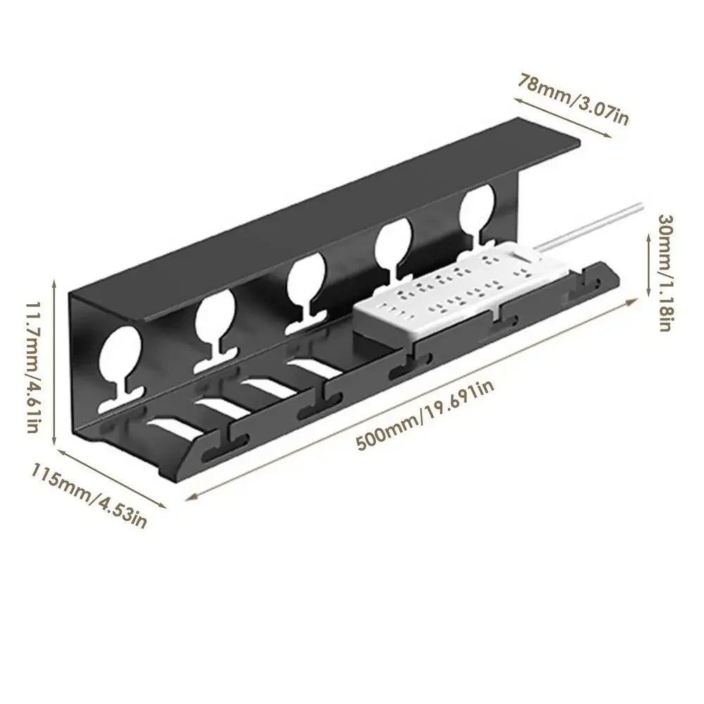 Compact Under Desk Cable Management Tray Black Metal