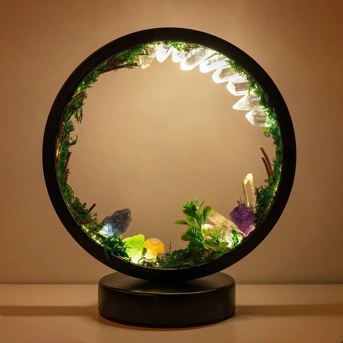 Beautiful Glass Table Lamp with Green Crystals
