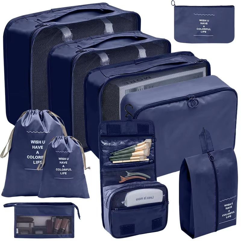 Compact 9 Piece Travel Packing Accessory Kit