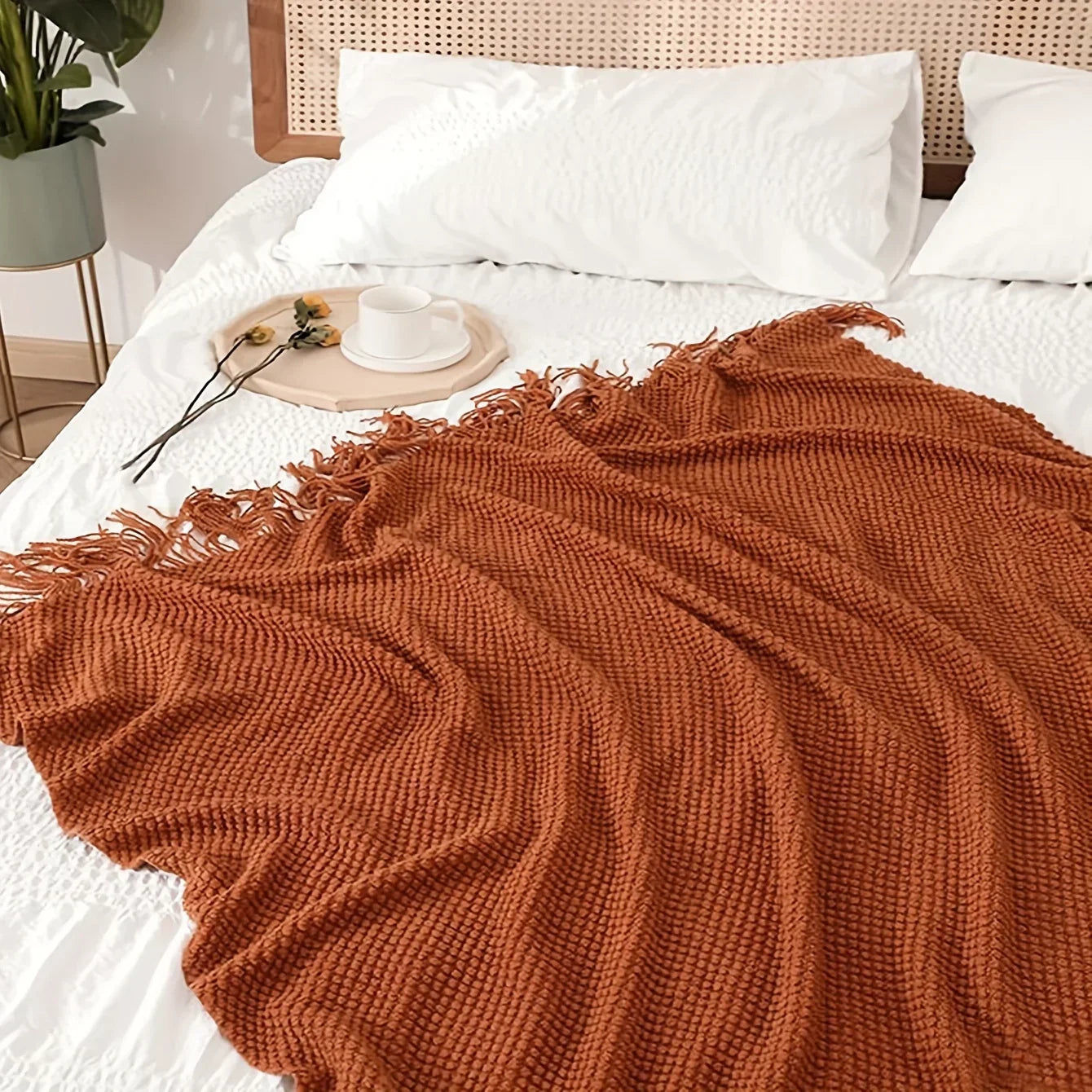 Cozy Lightweight Yellow Knit Blanket