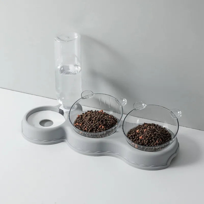 Adjustable Pet Feeder 3 Bowl Stand with Water Bottle