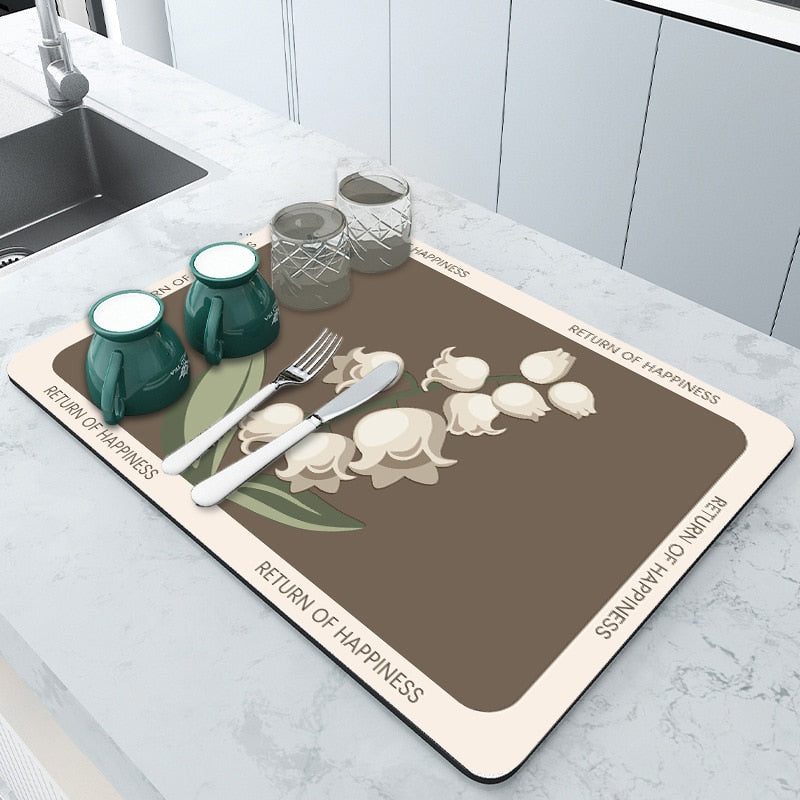 Non Slip Kitchen Mat for Drying Dishes Safely