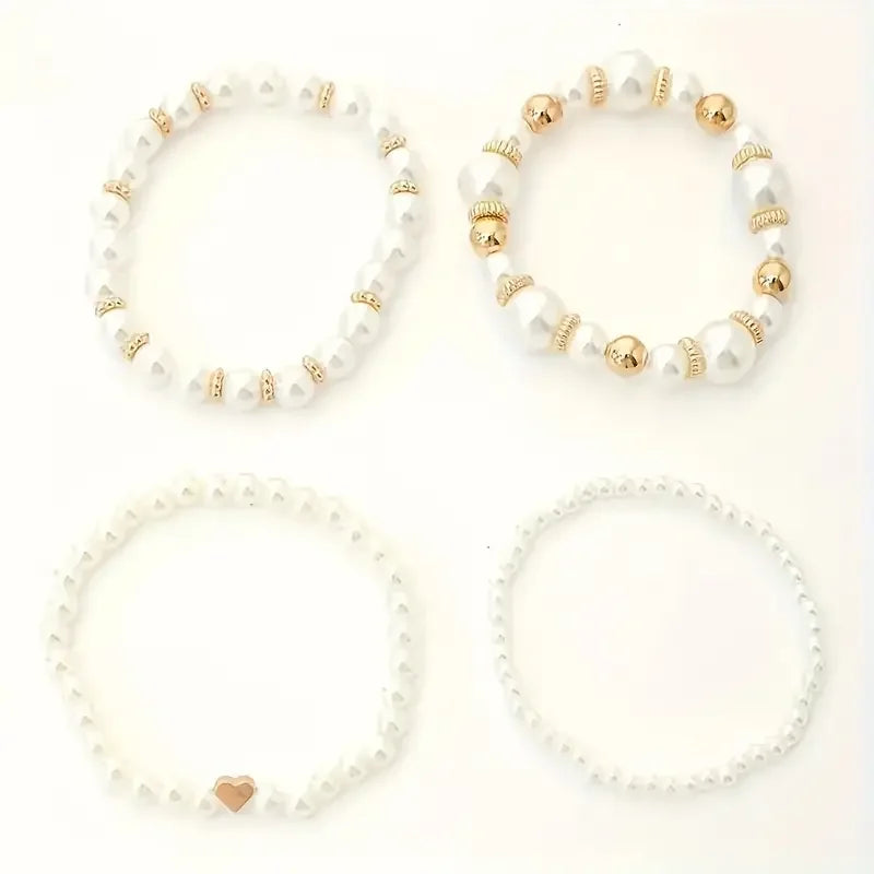 Elegant Gold Pearl Stackable Bracelet Set