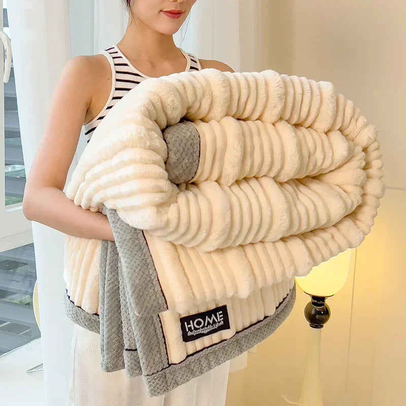 Cozy Bunny Warm Throw Blanket Soft Coral Fleece