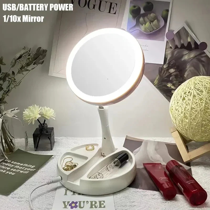 Portable LED Travel Mirror with 10x Magnification