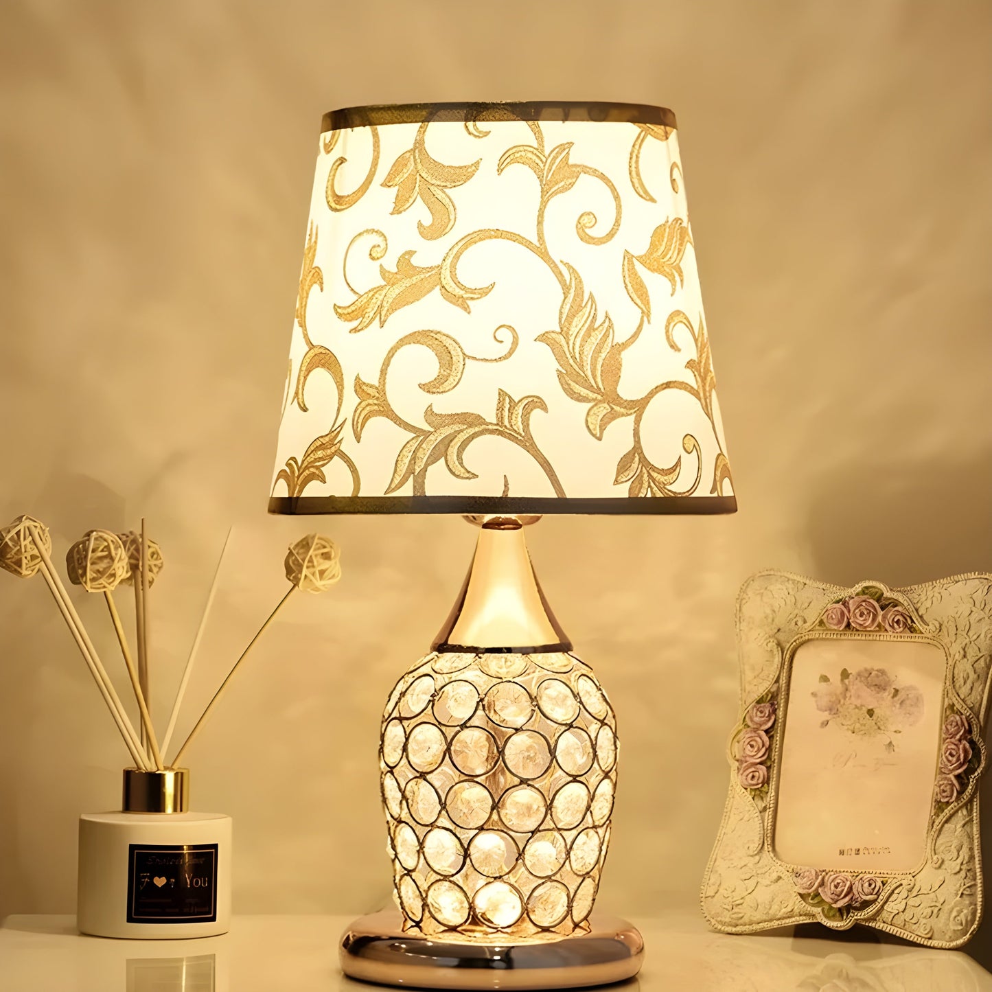 Stylish Crystal Glass Table Lamp with LED Touch Light