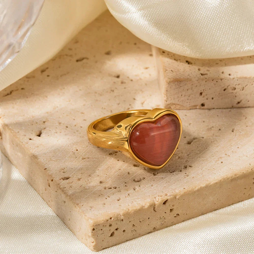 Lovely Pink Gemstone Heart Ring - Luxicro