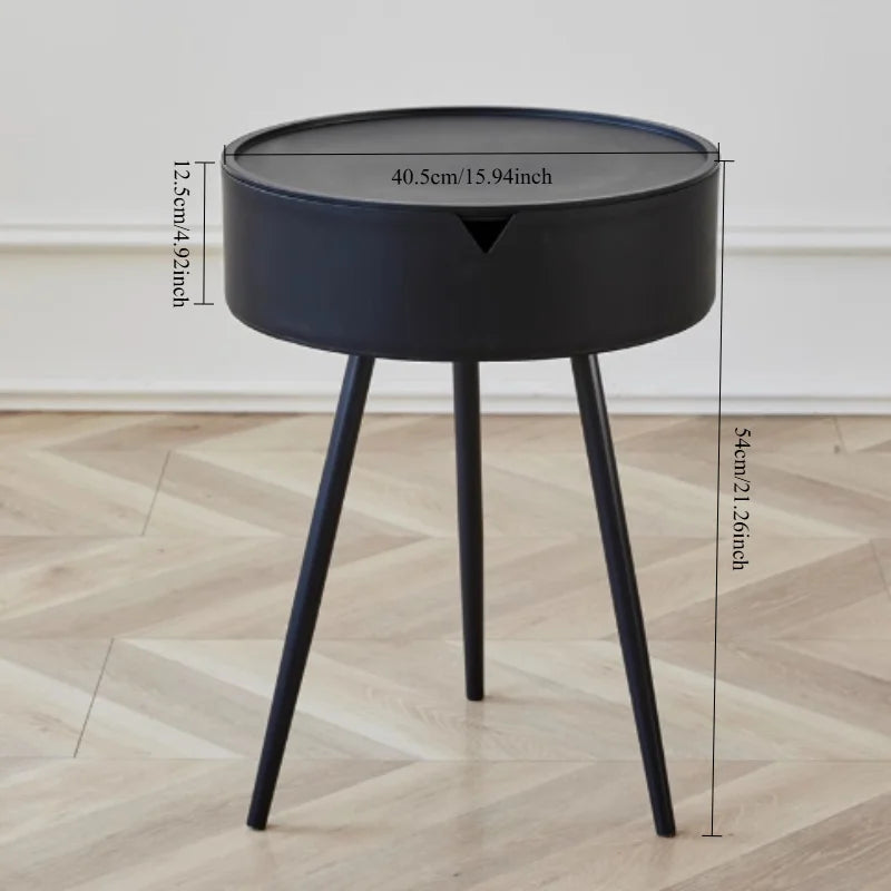 Space Saving Small Round Side Table with Shelf