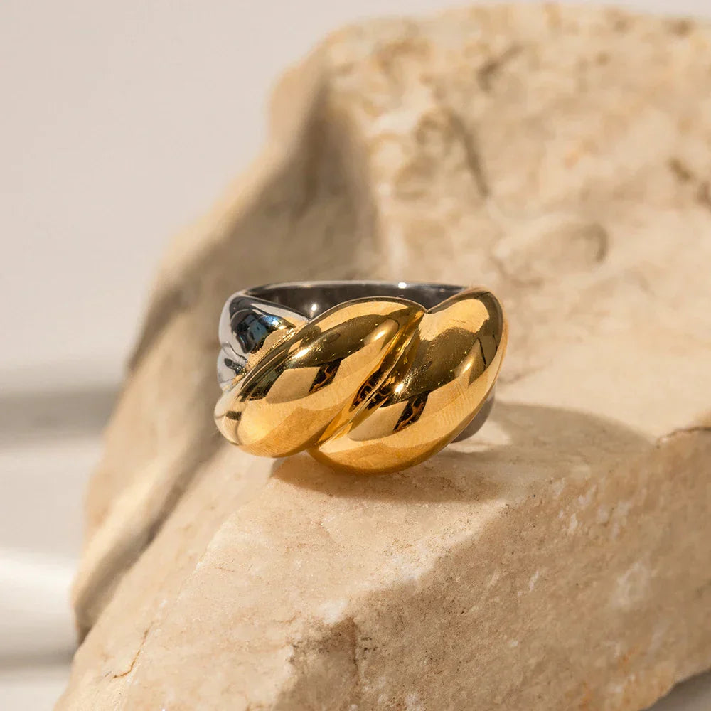 Luxurious Silver and Gold Tone Fashion Ring - Luxicro