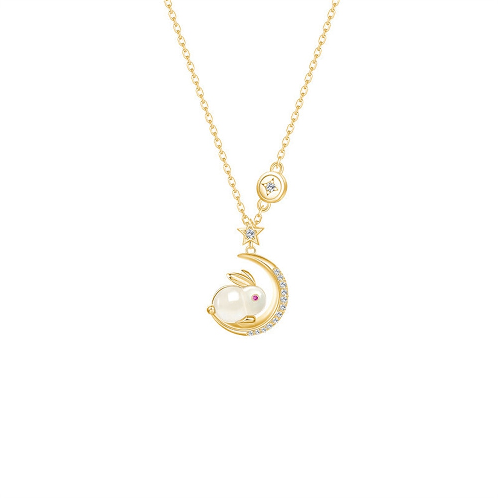 Shiny Bunny Moon Pendant Necklace