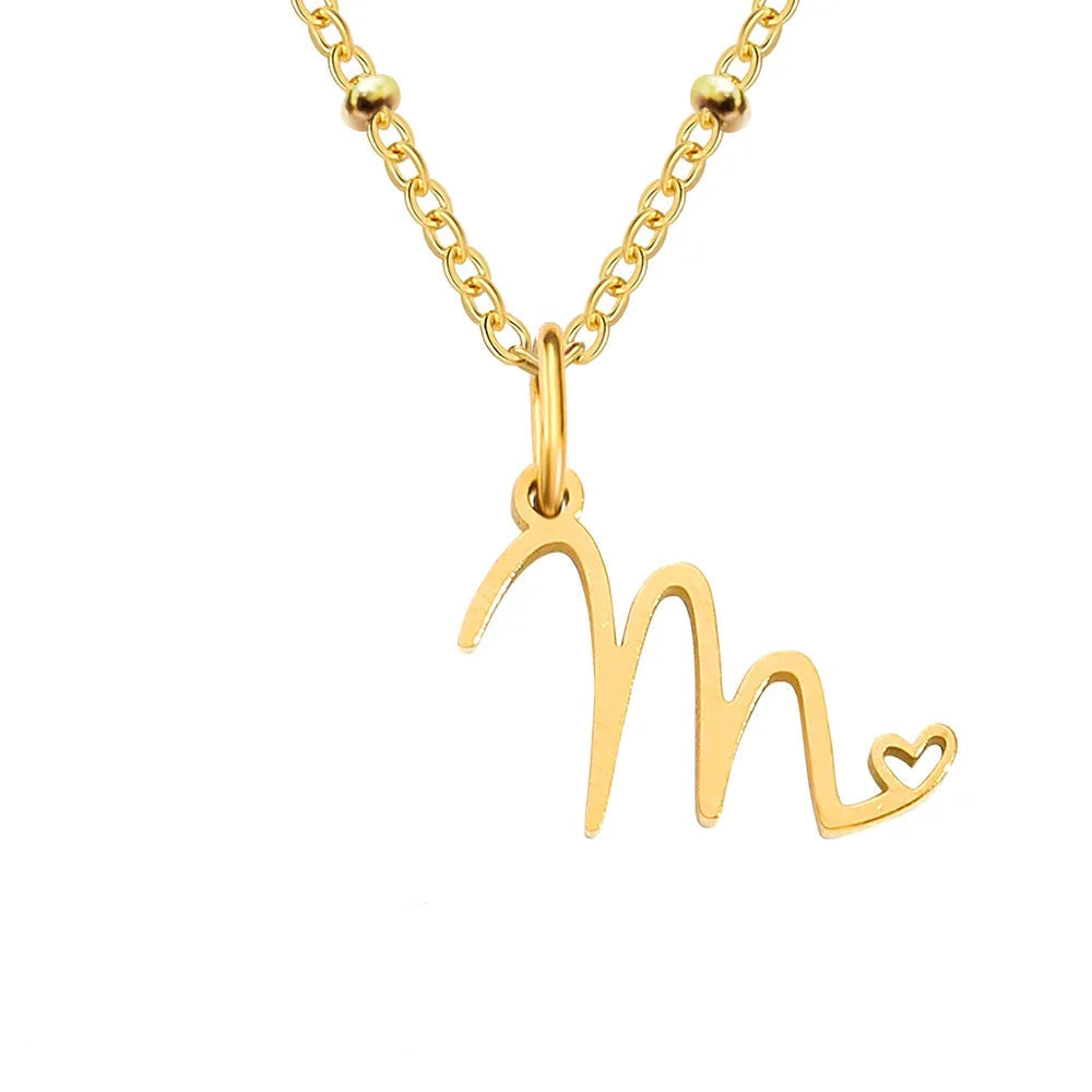 Dainty Astral Chain Letter Heart Pendant