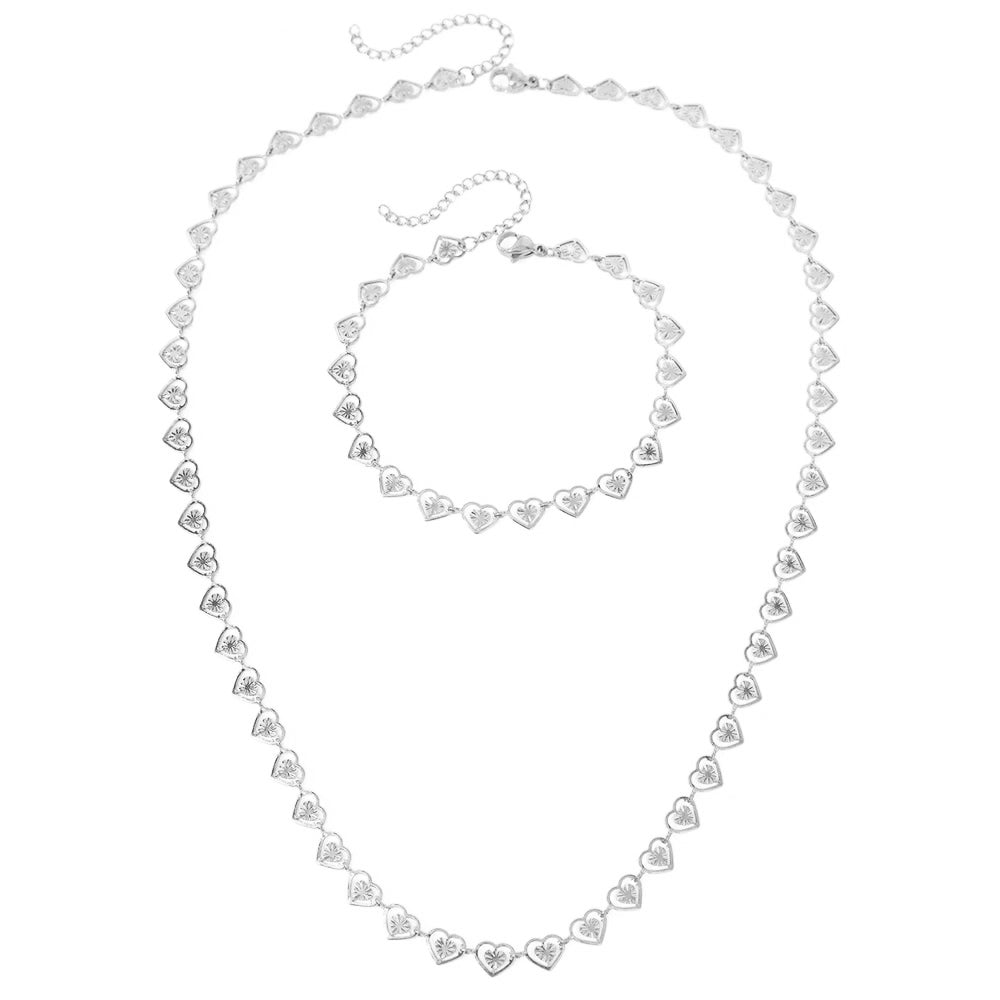Lovely Heart Link Necklace Set