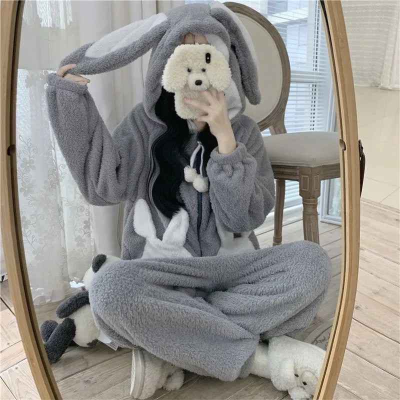 Cozy Cute Rabbit Hooded Pajama Set - Luxicro