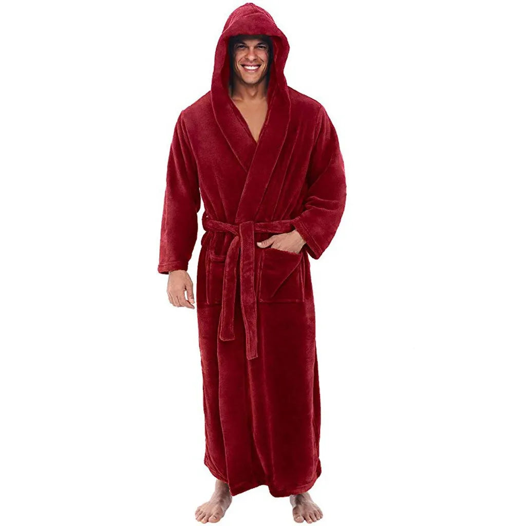 Soft Fleece Hooded Robe for Men with Pockets