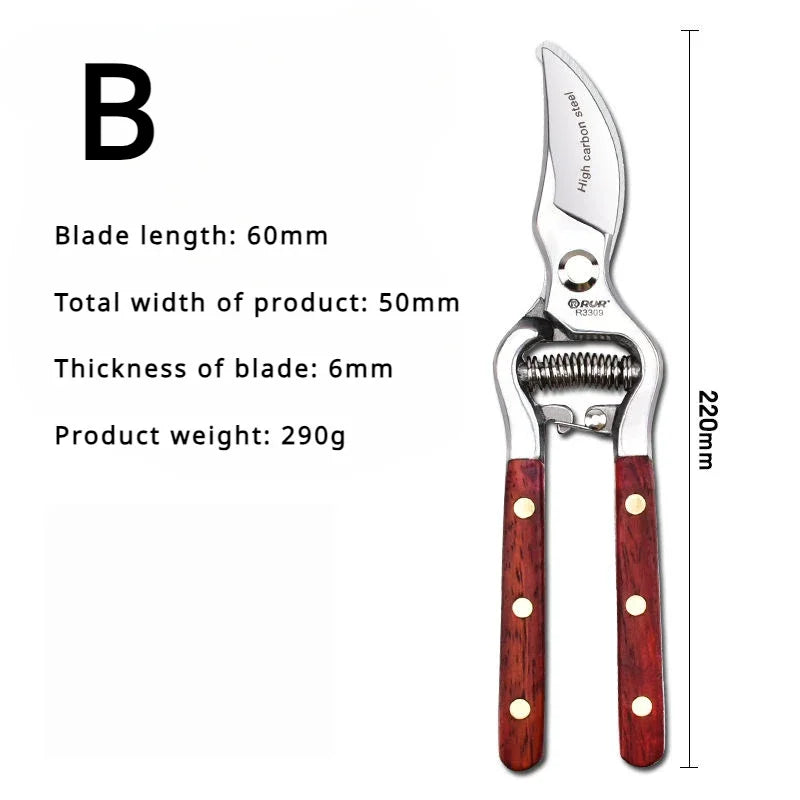 Heavy Duty Garden Pruning Shears with Wooden Handle
