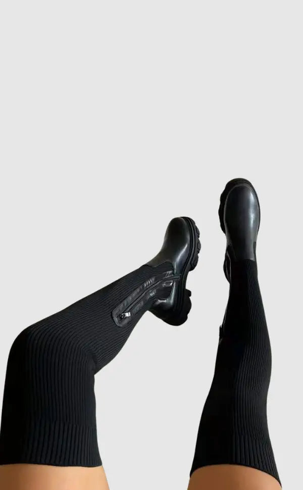 Stretchy Ribbed Knee High Knit Boots