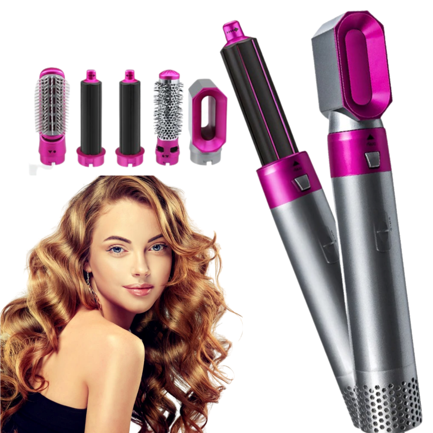 Stylish 5 in 1 Hair Curler and Dryer Brush Set - Luxicro