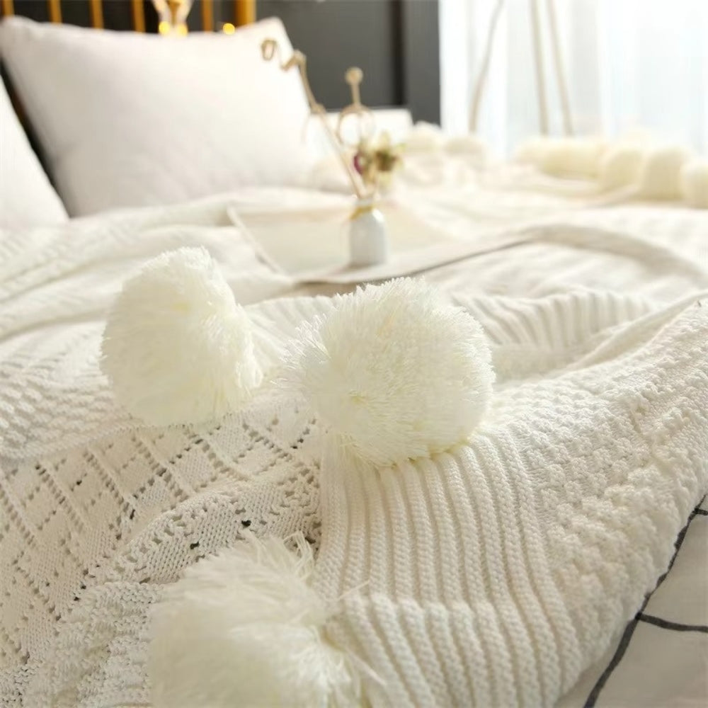 Colorful Soft Pom Pom Throw Blanket