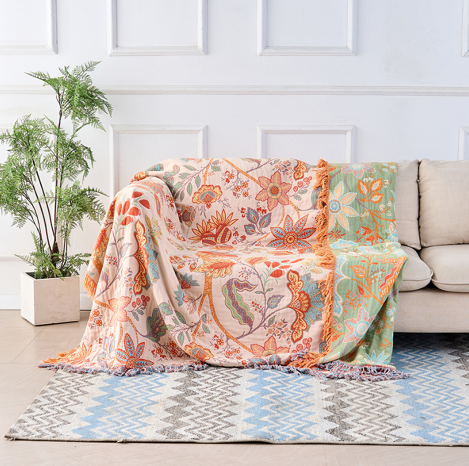 Soft Vintage Floral Throw Blanket with Tassels - Luxicro