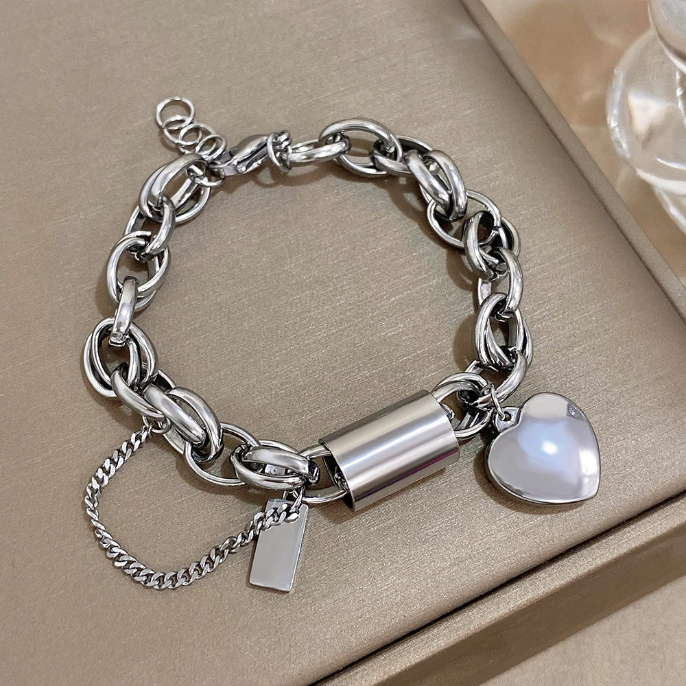 Bold Chunky Heart Chain Bracelet