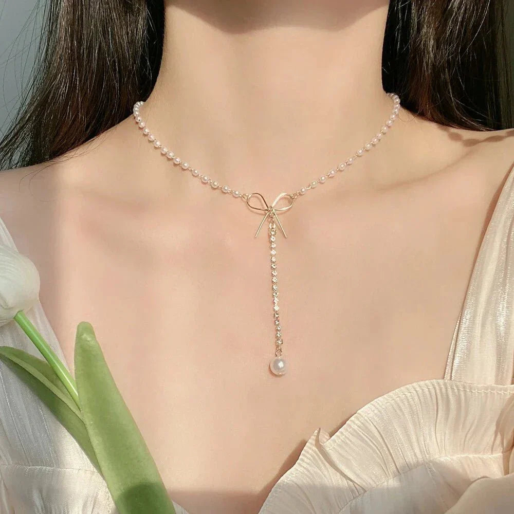Classic White Beaded Tassel Necklace - Luxicro