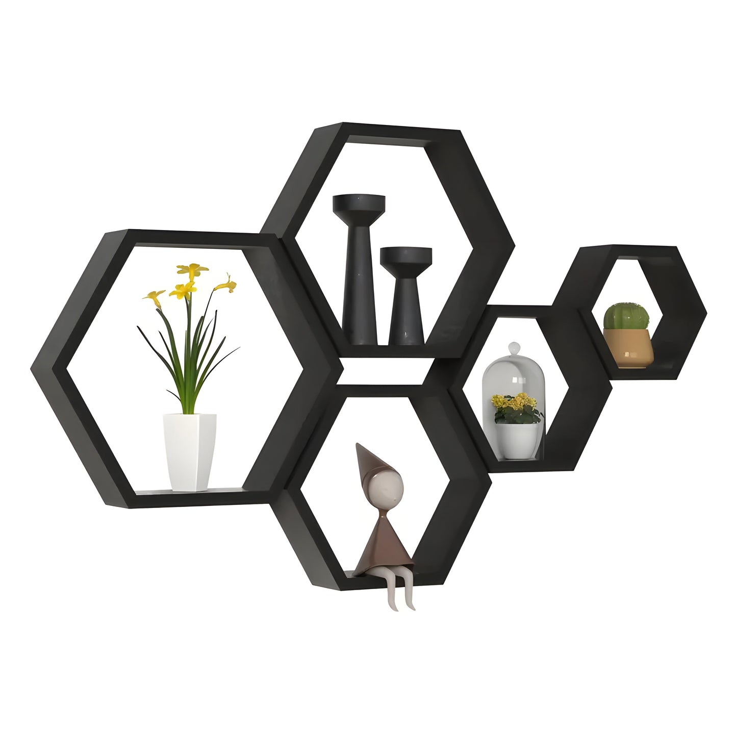 Rustic Wooden Hexagonal Wall Storage Shelves 5-Pack