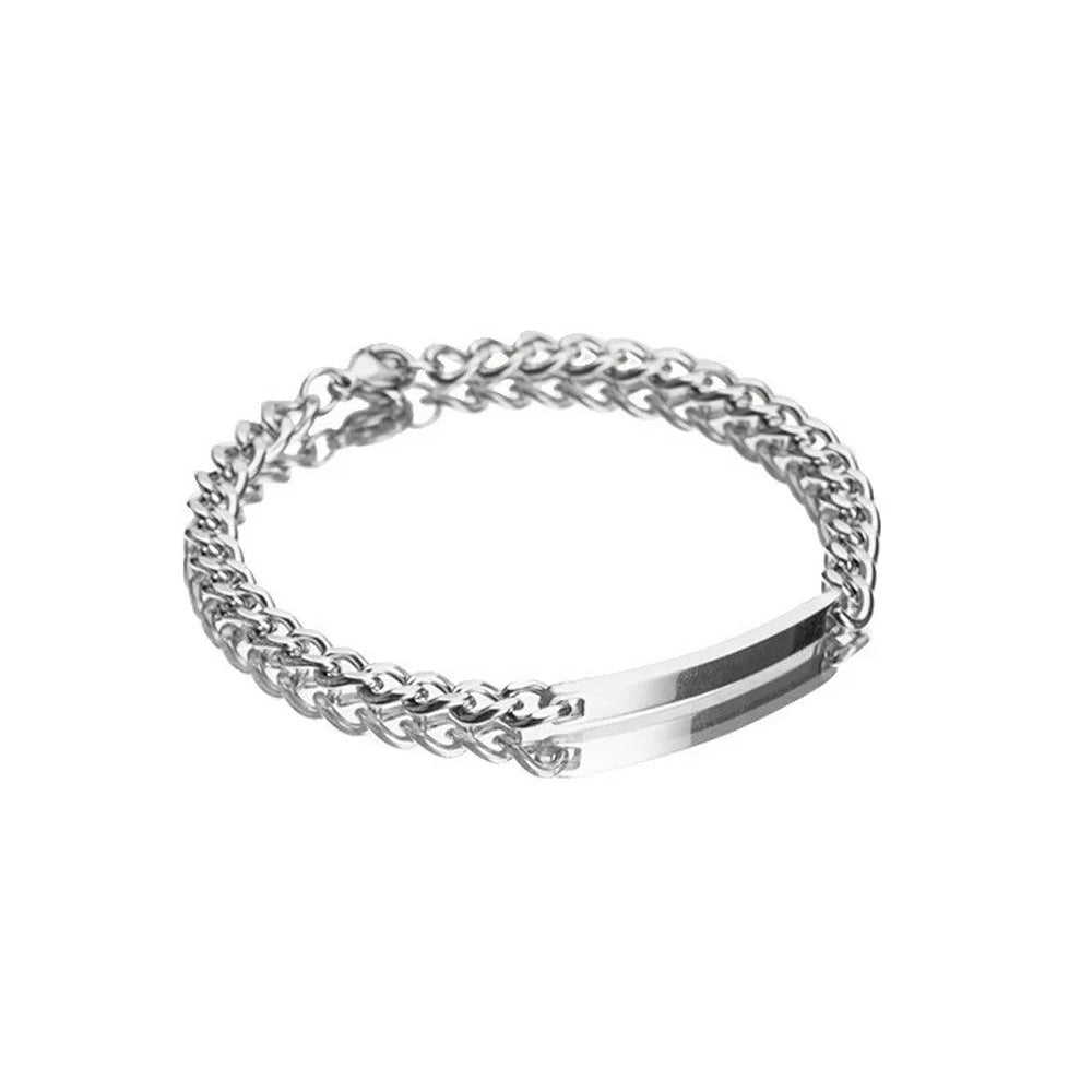 Custom Engraved Gold Bar Chain Bracelet