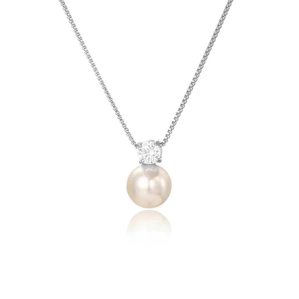 Elegant White Pearl Diamond Chain Necklace