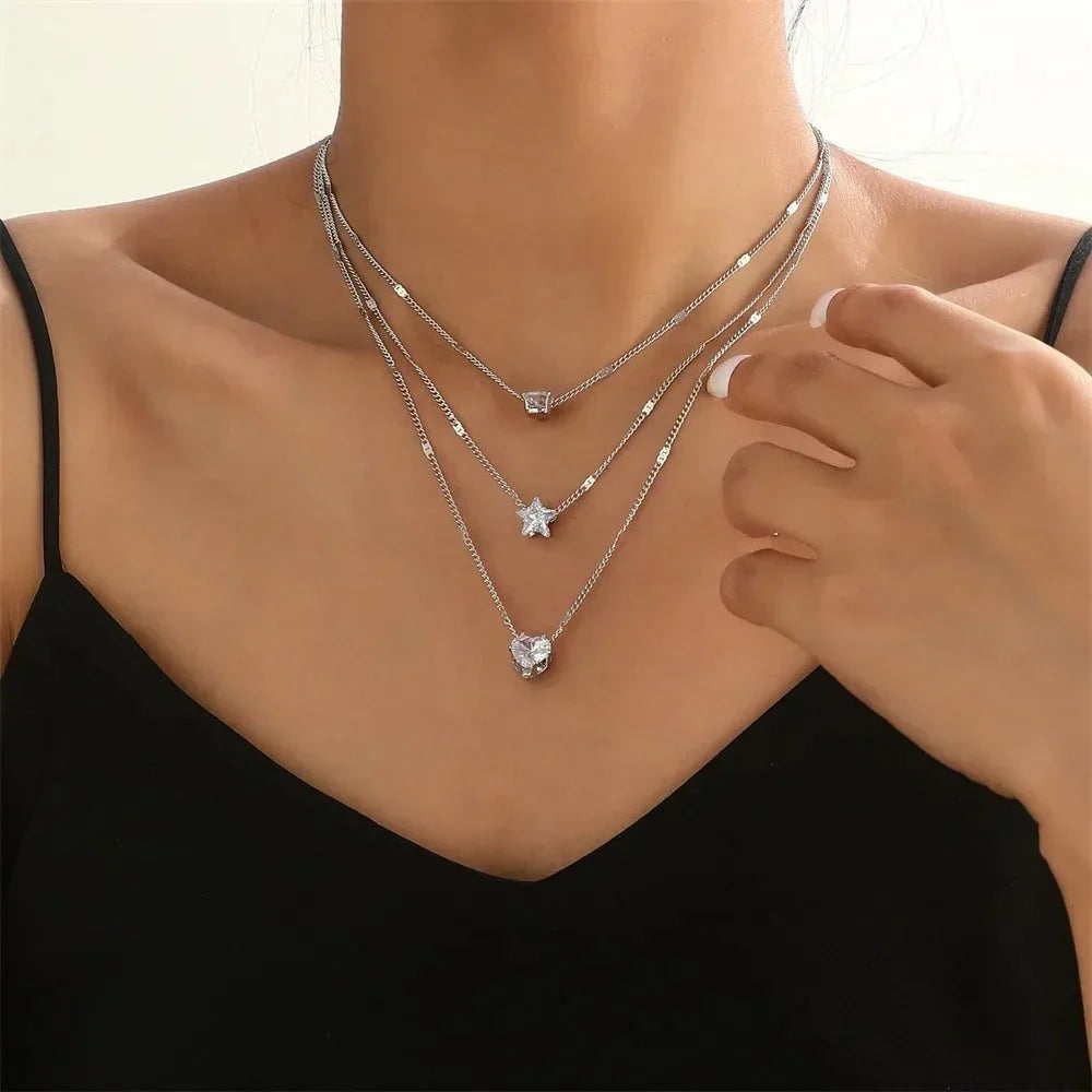 Dainty Diamond Stackable Necklace Set