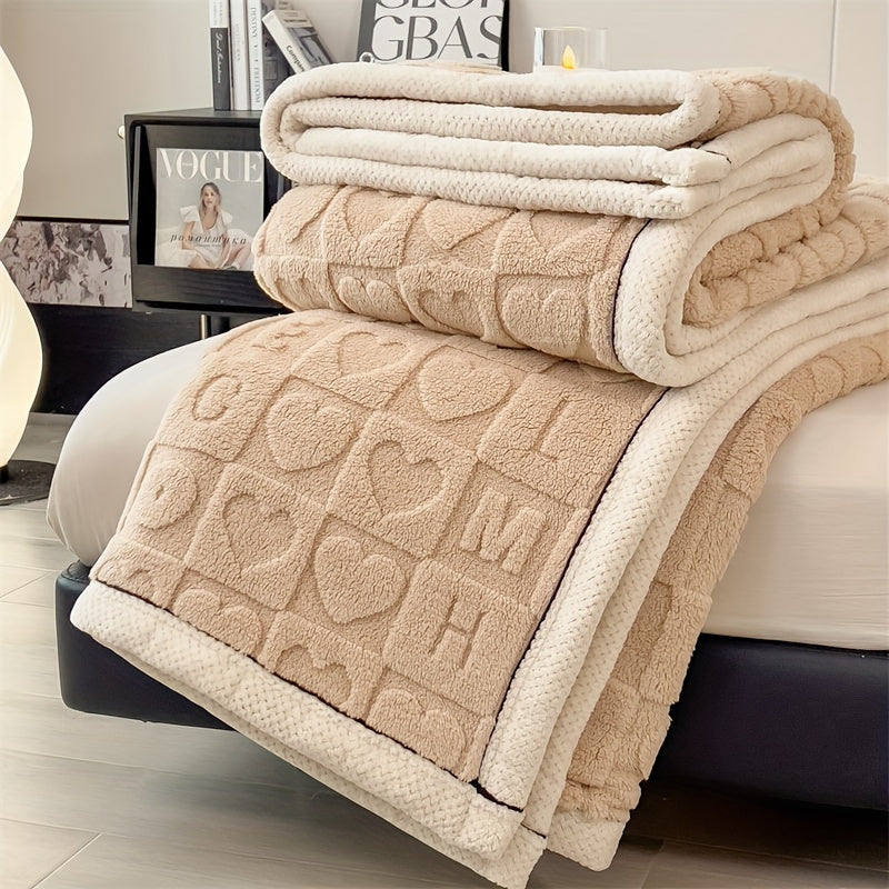 Cozy Plush Throw Blanket with Heart Pattern