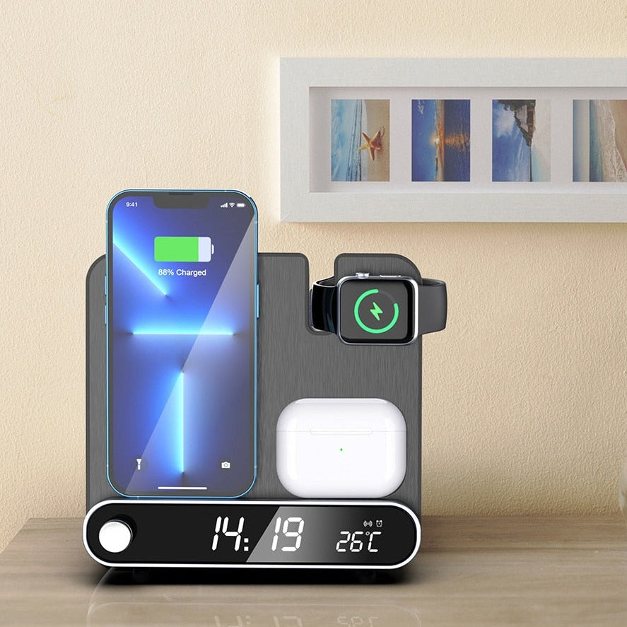 Portable 3-in-1 Wireless Charger Alarm Clock