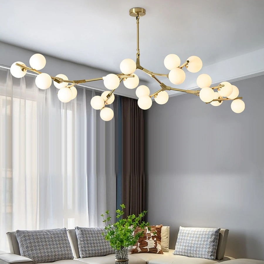 Rustic Wooden Chandelier With Frosted Glass Shades - Luxicro