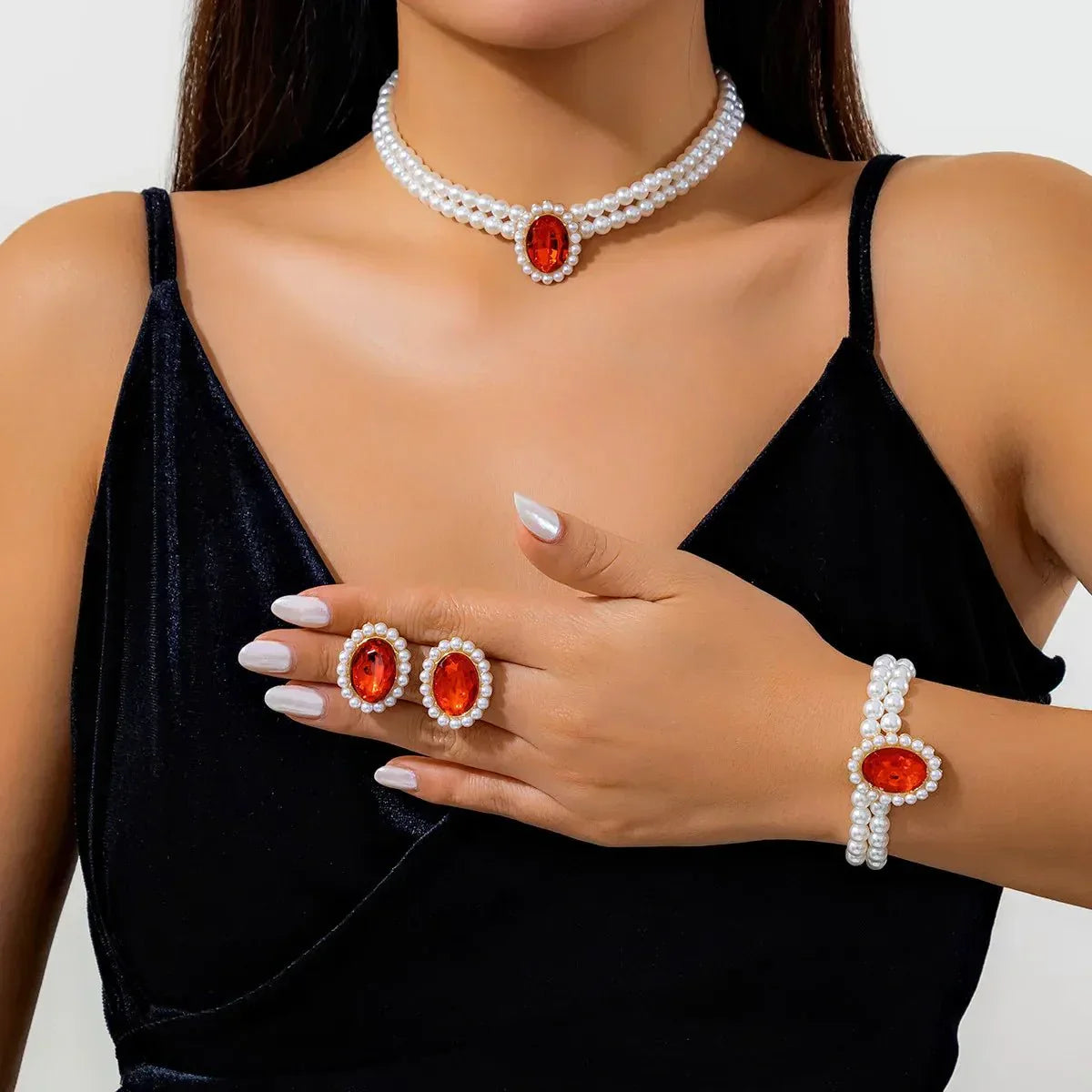 Elegant Pearl Diamond Necklace Earring Set