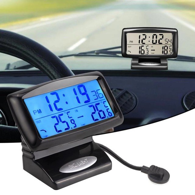 Compact Digital Car Thermometer Clock with Frost Alert - Luxicro