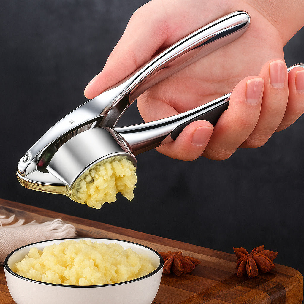 Simple Stainless Garlic Press with Grip Handle - Luxicro